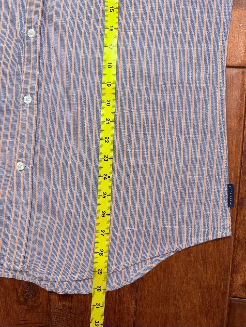 Perry Ellis Blue and Pink Striped Short-Sleeve Button-Down Shirt